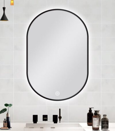 600*900mm Carysil Oval 3 Color Lighting Black Framed Backlit LED Mirror Touch Sensor Switch Defogger Pad
