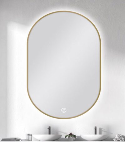 600*900mm Carysil Oval 3 Color Lighting Gold Framed Backlit LED Mirror Touch Sensor Switch Defogger Pad