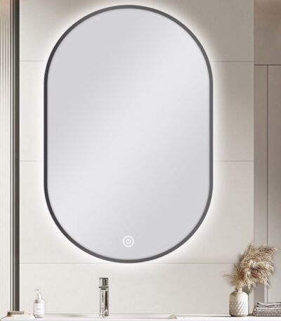 600*900mm Carysil Oval 3 Color Lighting Gun Metal Grey Framed Backlit LED Mirror Touch Sensor Switch Defogger Pad