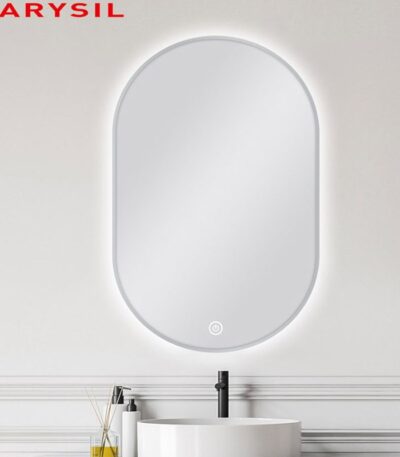 600*900mm Carysil Oval 3 Color Lighting Brushed Nickel Framed Backlit LED Mirror Touch Sensor Switch Defogger Pad