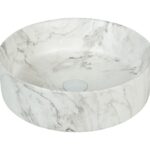 405*405*130mm Matte White with Delicate Stone-look Veining Above Counter Basin(32mm Nonoverflow)