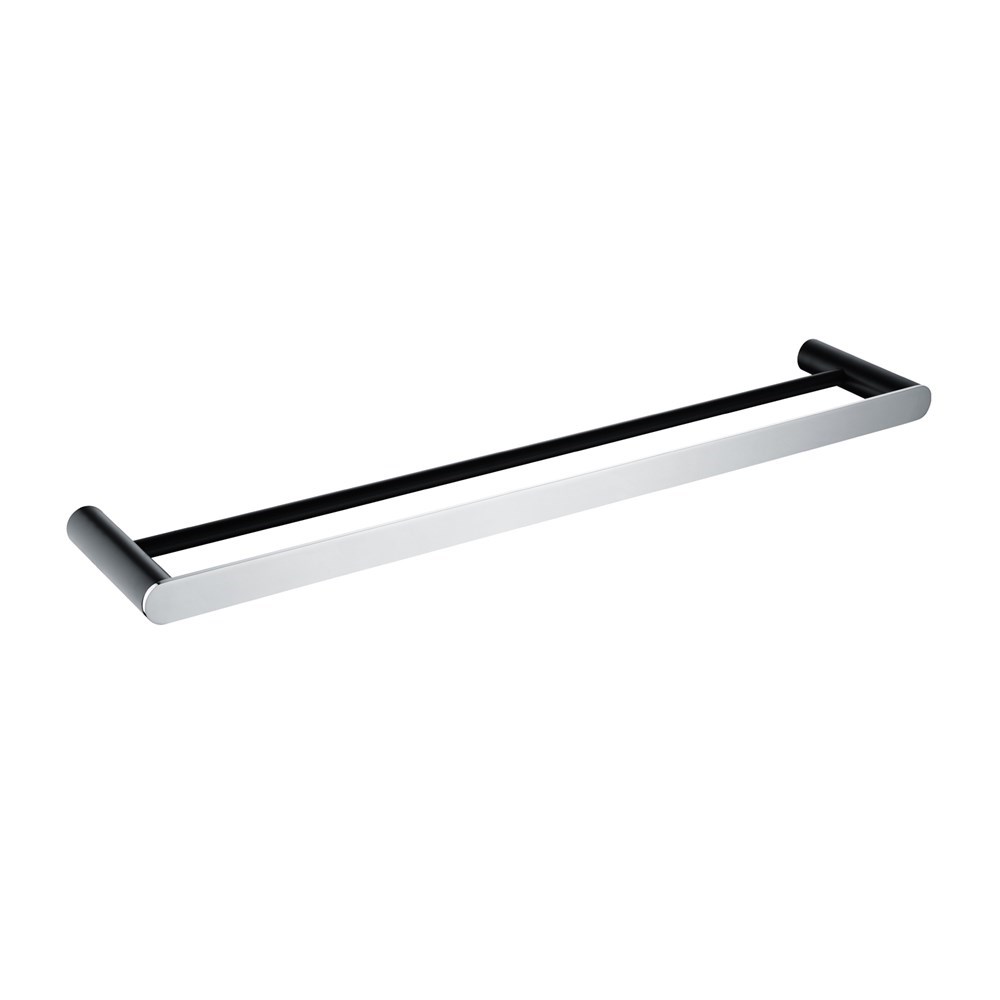 RUSHY - 600mm Black & Chrome Double Towel Rail 1 RUSHY - 600mm Black & Chrome Double Towel Rail