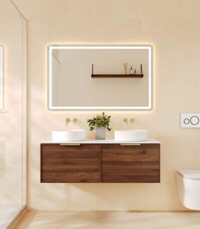 1190*455*390mm Paris Walnut Woodmatt Wall Hung Vanity Only With Brushed Gold Handle