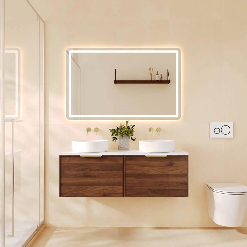 1190*455*390mm Paris Walnut Woodmatt Wall Hung Vanity Only With Brushed Gold Handle 1 1190*455*390mm Paris Walnut Woodmatt Wall Hung Vanity Only With Brushed Gold Handle