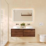 1190*455*390mm Paris Walnut Woodmatt Wall Hung Vanity Only With Brushed Gold Handle