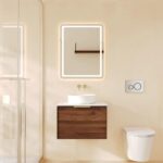 590*455*390mm Paris Walnut Woodmatt Wall Hung Vanity With Brushed Gold Handle
