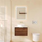 590*455*390mm Paris Walnut Woodmatt Wall Hung Vanity With Brushed Gold Handle