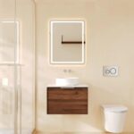 590*455*390mm Paris Walnut Woodmatt Wall Hung Vanity With Brushed Gold Handle