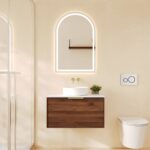 740*455*390mm Paris Walnut Woodmatt Wall Hung Vanity Only With Brushed Gold Handle