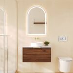740*455*390mm Paris Walnut Woodmatt Wall Hung Vanity Only With Brushed Gold Handle