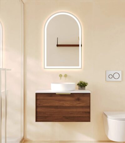 740*455*390mm Paris Walnut Woodmatt Wall Hung Vanity Only With Brushed Gold Handle