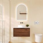 740*455*390mm Paris Walnut Woodmatt Wall Hung Vanity Only With Brushed Gold Handle