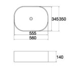560x350x140mm Gloss White Above Counter Basin
