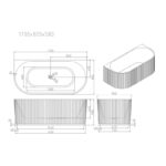 ROSE Series 1700*800*580mm Matte White Back to Wall Acrylic Bathtub