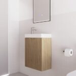 Vienna 450mm American Oak Wall Hung One Door Mini Vanity with Polymarble Top