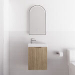 Vienna 450mm American Oak Wall Hung One Door Mini Vanity with Polymarble Top