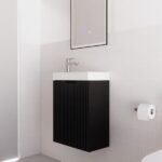 Vienna 450mm Matt Black Wall Hung One Door Mini Vanity with Polymarble Top
