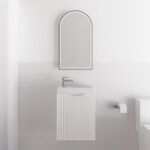 Vienna 450mm Matte White Wall Hung One Door Mini Vanity with Polymarble Top