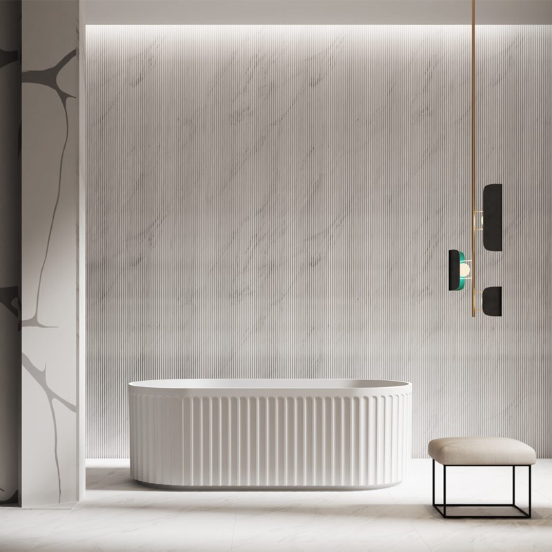 1700*800*580mm Roma Matte White Fluted Acrylic Freestanding Bathtub(Pop-up Waste & Plug included) 1 1700*800*580mm Roma Matte White Fluted Acrylic Freestanding Bathtub(Pop-up Waste & Plug included)