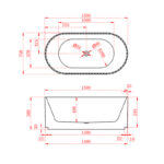 1500*750*580mm Roma Gloss White Fluted Acrylic Freestanding Bathtub(Pop-up Waste & Plug included)