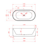 1700*800*580mm Roma Matte White Fluted Acrylic Freestanding Bathtub(Pop-up Waste & Plug included)