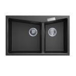 800x500mm Black Carysil Granite Double Bowl Kitchen Sink