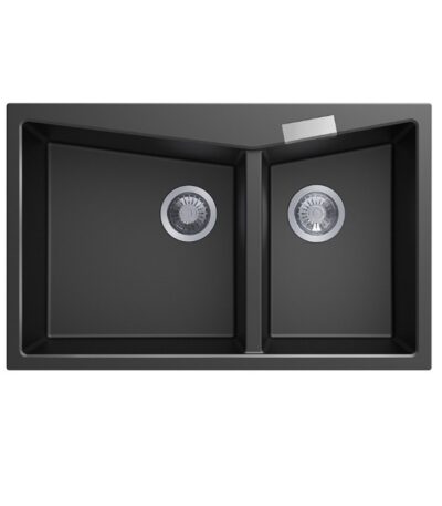 800x500mm Black Carysil Granite Double Bowl Kitchen Sink