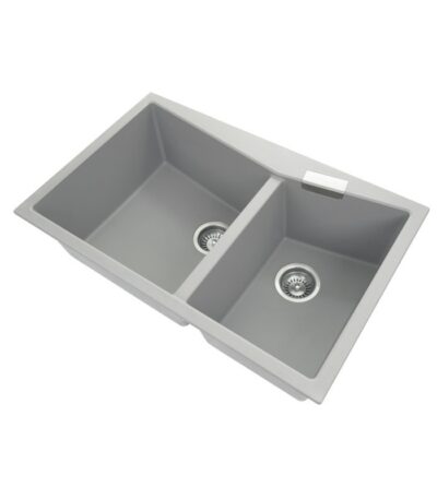 800x500mm Concrete Grey Carysil Granite Double Bowl Kitchen Sink