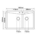 800x500mm Concrete Grey Carysil Granite Double Bowl Kitchen Sink