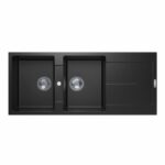 1160x460x200mm Carysil Black Granite Double Bowl Kitchen Sink