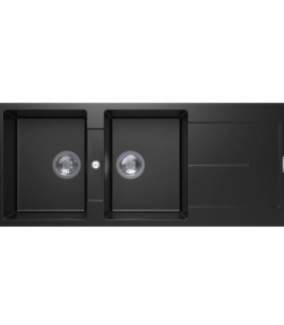 1160x460x200mm Carysil Black Granite Double Bowl Kitchen Sink
