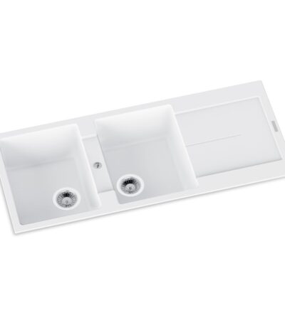 1160x460x200mm White Carysil Granite Double Bowl Kitchen Sink