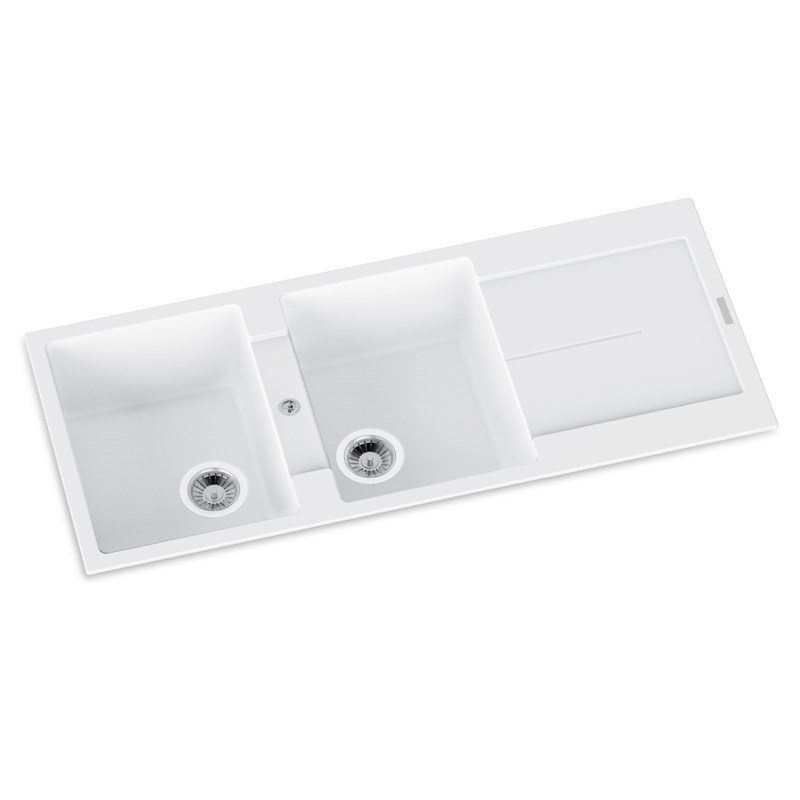 1160x460x200mm White Carysil Granite Double Bowl Kitchen Sink 1 1160x460x200mm White Carysil Granite Double Bowl Kitchen Sink