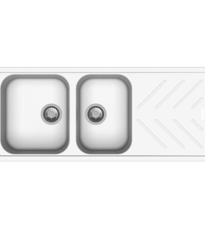 White Carysil New Beethoven D200 Granite 1 and 3/4 Bowl with Drain Board Stone Kitchen Sink 1160*500mm