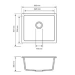 533x457mm Concrete Grey Carysil Granite Single Bowl Kitchen Sink
