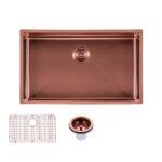 Round Corner Stainless Steel Copper PVD Coating Single Bowl Kitchen Sink(with Bottom Grid) 762*457*254mm