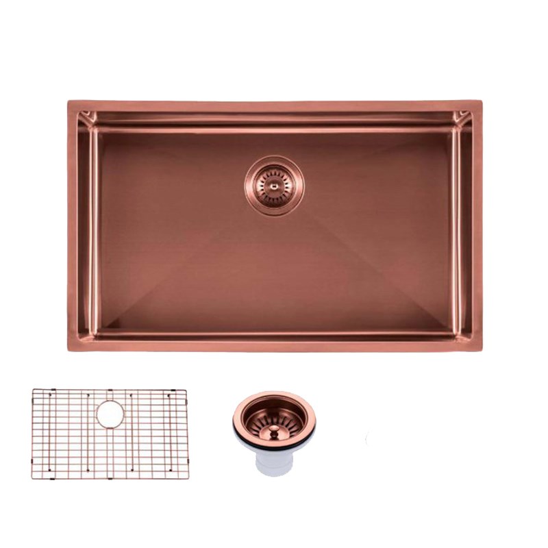 Round Corner Stainless Steel Copper PVD Coating Single Bowl Kitchen Sink(with Bottom Grid) 762*457*254mm 1 Round Corner Stainless Steel Copper PVD Coating Single Bowl Kitchen Sink(with Bottom Grid) 762*457*254mm
