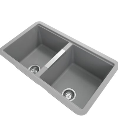 824x481x241mm Concrete Grey Carysil Granite Double Bowl Kitchen Sink