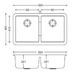 824x481x241mm Concrete Grey Carysil Granite Double Bowl Kitchen Sink