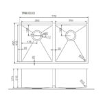 (C-770 Light Gold)Round Corner Stainless Steel Light Brushed Brass PVD Coating Double Bowl Kitchen Sink(with Bottom Grid) 770*450*215mm