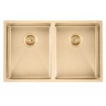 (C-770 Light Gold)Round Corner Stainless Steel Light Brushed Brass PVD Coating Double Bowl Kitchen Sink(with Bottom Grid) 770*450*215mm