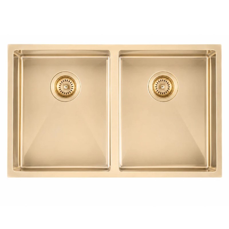 (C-770 Light Gold)Round Corner Stainless Steel Light Brushed Brass PVD Coating Double Bowl Kitchen Sink(with Bottom Grid) 770*450*215mm 1 (C-770 Light Gold)Round Corner Stainless Steel Light Brushed Brass PVD Coating Double Bowl Kitchen Sink(with Bottom Grid) 770*450*215mm