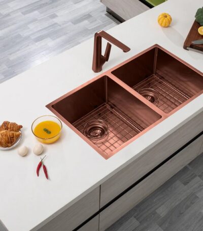 770x450x215mm Copper Stainless Steel PVD Double Bowl Kitche Sink