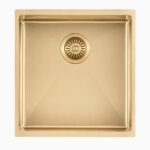 (C-440 Light Gold)Round Corner Stainless Steel Brushed Brass PVD Coating Single Bowl Kitchen Sink(with Bottom Grid) 440*440*205mm