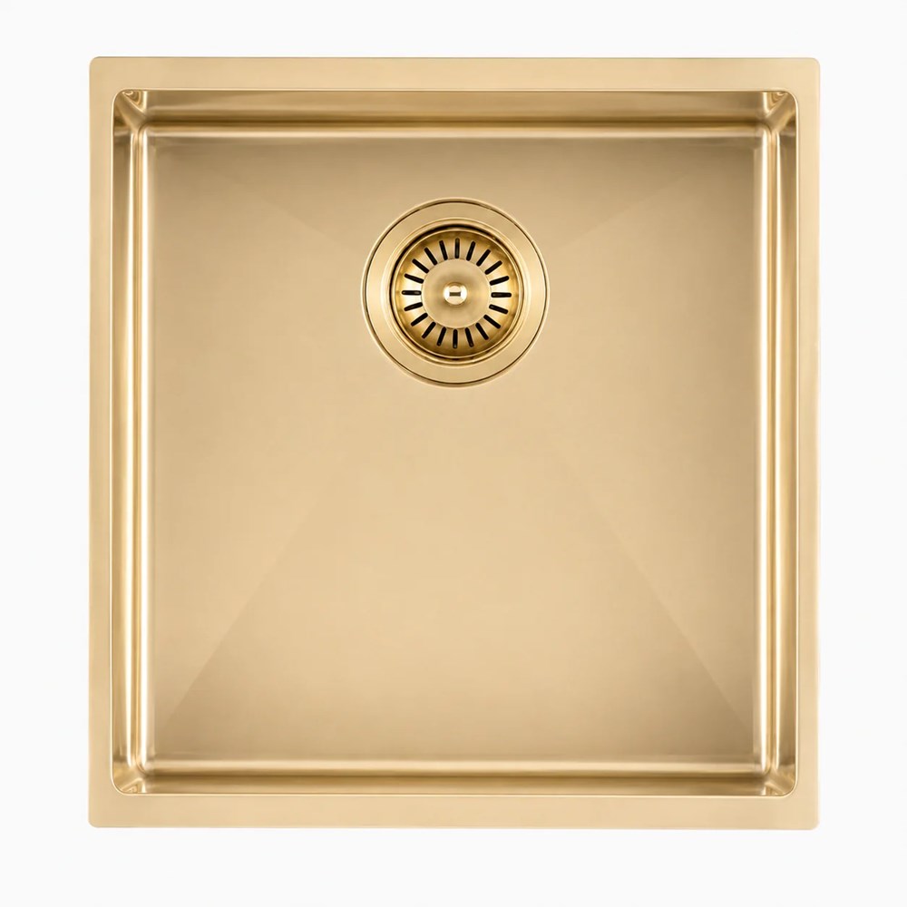 (C-440 Light Gold)Round Corner Stainless Steel Brushed Brass PVD Coating Single Bowl Kitchen Sink(with Bottom Grid) 440*440*205mm 1 (C-440 Light Gold)Round Corner Stainless Steel Brushed Brass PVD Coating Single Bowl Kitchen Sink(with Bottom Grid) 440*440*205mm