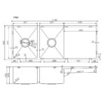 1160x460x230mm Copper Stainless Steel PVD Double Bowl Kitchen Sink