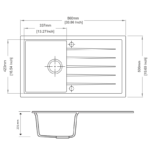 860x500mm Black Carysil Granite Single Bowl Kitchen Sink