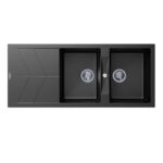 1150x500mm Black Carysil Granite Double Bowl Kitchen Sink