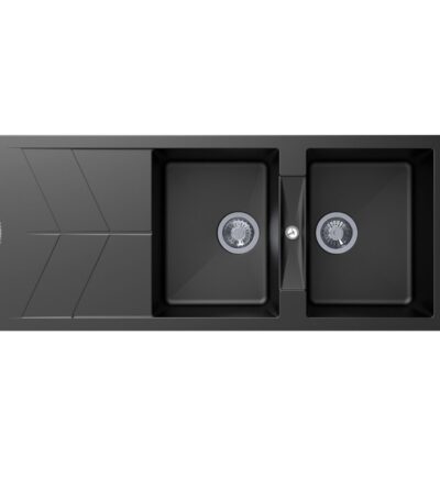 1150x500mm Black Carysil Granite Double Bowl Kitchen Sink