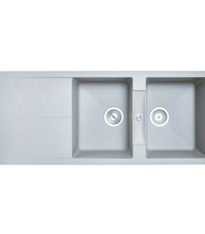 1150x500mm Concrete Grey Carysil Granite Double Bowl Kitchen Sink